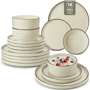 vancasso NAVIA Servizio Piatti 18 Pezzi per 6 Persone, Set Piatti Moderni in Gres - 6 Piatti Piani, 6 Piatti Dessert e 6 Ciotole Cereali - Adatto per Lavastoviglie, Beige