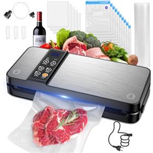OGVDOE Macchina Sottovuoto Alimenti 8 in 1, Professionale 80KPA Vuoto Veloce e Display Digitale a LED,Stoccaggio Rotoli con Taglierina per Alimenti Freschi Secchi e Umidi Buste (Argenteo) (Argento)