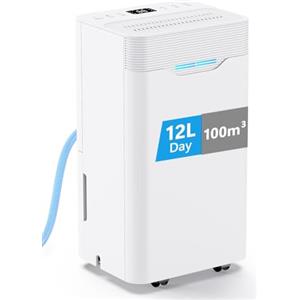 PIAZCEW Deumidificatore Casa Muffa 12L/24h, Deumidificatore Portatile Silenzioso per Ambienti Fino a 100 m³, 3 Modalità, Timer 24H, Deumidificazione Automatica Smart, Drenaggio Continuo, Asciugatura Vestiti