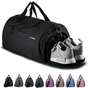 Fitgriff® Borsone Palestra Uomo & Donna V1 - Borsa Sportivo con Porta Scarpe e Tasca Umida da Viaggio, Sport, Fitness, Piscina - Duffel Bag (Black, 48 x 26 x 25 cm (Small))