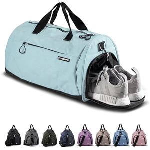 Fitgriff® Borsone Palestra Uomo & Donna V1 - Borsa Sportivo con Porta Scarpe e Tasca Umida da Viaggio, Sport, Fitness, Piscina - Duffel Bag (Cyan, 58 x 31 x 31 cm (Medium))