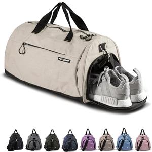 Fitgriff® Borsone Palestra Uomo & Donna V1 - Borsa Sportivo con Porta Scarpe e Tasca Umida da Viaggio, Sport, Fitness, Piscina - Duffel Bag (Beige, 48 x 26 x 25 cm (Small))