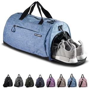 Fitgriff® Borsone Palestra Uomo & Donna V1 - Borsa Sportivo con Porta Scarpe e Tasca Umida da Viaggio, Sport, Fitness, Piscina - Duffel Bag (Light Blue, 48 x 26 x 25 cm (Small))