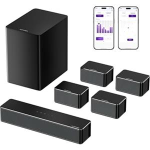 ULTIMEA 7.1 Soundbar per TV con App Intelligente, Potenza di 410W, Sistema Home Theater con Surround Virtuale, Soundbar TV con Subwoofer, 4 Altoparlanti Surround Regolabili, Poseidon D70