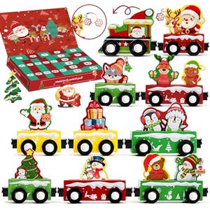 BuzzoXerex Calendario Avvento 2025, 24 Giorni Calendario Dell'Avvento Treno Bambini con 16 Decorazioni Natalizie Magnetico Natale Legno Treno Regalo di Natale per Ragazzi Ragazze