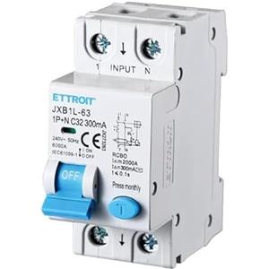ETTROIT INTERRUTTORI MAGNETOTERMICI DIFFERENZIALI SALVAVITA PER BARRA DIN 2 MODULI 1P+N 240V 300mA 6KA (32A)