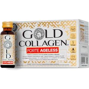 GOLD COLLAGEN Forte Ageless - Collagene Integratore Antirughe Antiossidante Riduce Linee Sottili con Biotina Crescita Capelli, Vitamina C, Collagene Marino con Acido Ialuronico Plumper, 10x50 ml