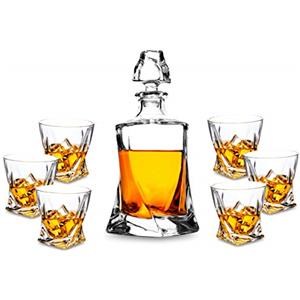 KANARS 7 Pezzi Bottiglie e Bicchieri whisky, Decanter da Whiskey Cristallo, 800ml Bottiglia con 6x 300ml Bicchieri, Bellissimo Regalo