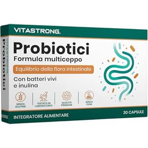 Vitastrong. Fermenti Lattici Probiotici Vitastrong Vegani, Formula Multiceppo con Batteri Vivi, Inulina e Lactobacillus Plantarum, Capsule Gatroresistenti, Qualità Premium, Testato in Laboratorio, Senza Glutine