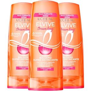 L'Oreal Paris L'Oréal Paris Elvive Dream Long Balsamo Super Districante per Capelli Lunghi e Lisci Formula Disciplinante con Keratina Vegetale e Olio Protettivo Rinforzante Illuminante - 3 Flaconi da 400ml