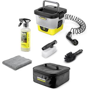 Kärcher Mobile Outdoor Cleaner OC 4 + Bike Kit, portata: 2 l/min, peso: 3,1 kg, serbatoio acqua: 8 l, batteria agli ioni di litio, tubo a spirale, filtro dispositivo, spazzole universali, Multi Jet 4