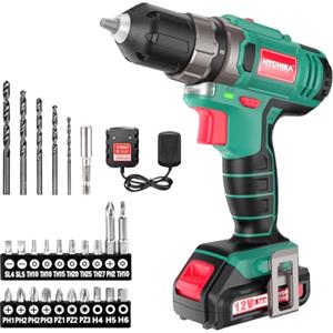 HYCHIKA BETTER TOOLS FOR BETTER LIFE HYCHIKA Trapano Avvitatore Batteria 12V, Avvitatore a Batteria 30 Nm, 21+1 Impostazioni Di Coppia, 2 Velocità Regolabili, 26 Accessori, Luce LED, Adatto per il fai da te in casa e in giardino