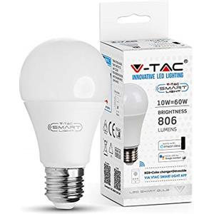 V-TAC Lampadina LED E27 10W A60 Compatibile con Google Home e Amazon Alexa Tramite App Smart RGB e 3 in 1 Dimmerabile