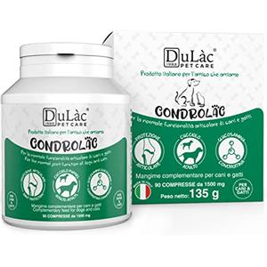 DULÀC FARMACEUTICI 1982 Dulàc - Condrolac 90 Compresse, Integratore per Articolazioni di Cani e Gatti, Ricche di Condroprotettori (Glucosamina 37% + Condroitina 14,8%), per Cuccioli e Adulti di tutte le Taglie e Razze