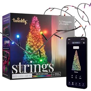 Twinkly Strings 600 LED RGB, Striscia di Luci LED per Esterno e Interno, Luci Smart Multicolore, Compatibile con Alexa e Google Home, Luci Mappabili, IP44, Controllo App, Filo Nero, 48m