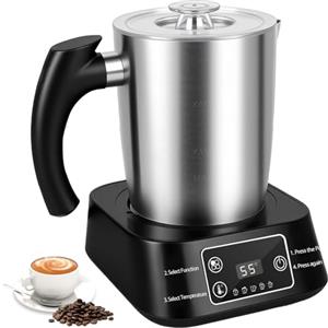 Leafen Montalatte elettrico - Montalatte 5 in 1, contenitore in acciaio inox da 500 ml, contenitore rimovibile e lavabile in lavastoviglie, controllo della temperatura, per latte caldo e freddo, cappuccino