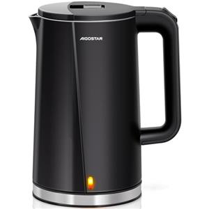Aigostar Bollitore Elettrico Acciaio Inox Nero 1,7 Litri - Bollitura Rapida Electric Kettle 2200W, Doppio Isolamento, Senza Plastica All'interno, Spegnimento Automatico, Senza BPA