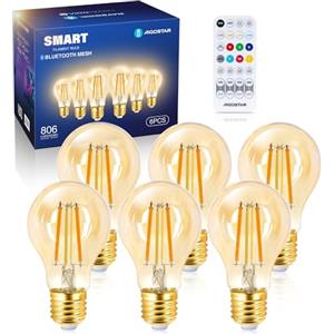 Aigostar Mesh - Lampadine Intelligente Bluetooth Mesh A60, Vintage Edison Lampadina Smart LED 6W Equivalenti a 60W, 2700K-6500K Dimmerabile, Compatibile Con Alexa/Google Home, 6 Pezzi(Con Telecomando)
