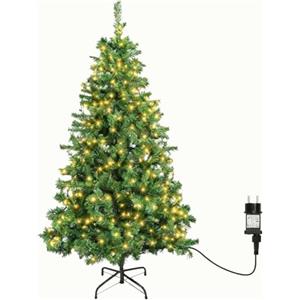 Aigostar Albero di Natale Artificiale da 180 CM,con Catena di Luci LED da 18 M,300 LED Bianco Caldo,8 Modalità di Illuminazione,450 Rami,Colore Verde,Include Supporto in Metallo.