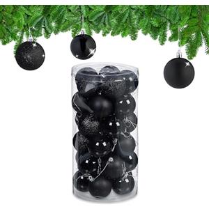 Relaxdays Palline di Natale, Set da 30 Palle Albero, Addobbi Natalizi, Sfere D: 6 cm, in Plastica Infrangibile, Nero