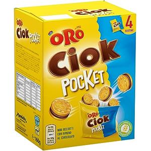ORO SAIWA Oro Ciok Mini Cookies Mini Biscotto Cookies Ripieno di Gocce di Cioccolato al latte Fonte Naturale di Fibre, Senza Coloranti e Conservanti 4 monoporzioni da 40g 160 g
