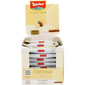 Loacker, Tortine Gran Pasticceria White, Tortine con Cuore di Crema alla Nocciola e Cialde Wafer, Ricoperte di Cioccolato Bianco, Merenda e Snack, 1 Confezione da 24 Biscotti Monoporzione