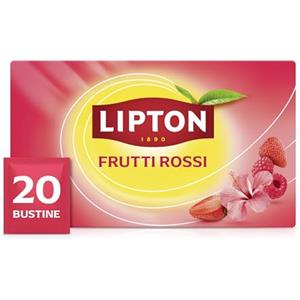 Lipton Tisana Frutti Rossi Senza Caffeina Lamponi Fragole Ibisco, 20 filtri | A qualsiasi ora del giorno, "Taste Your Day" con un gusto fruttato, bustine di tè a base vegetale