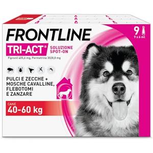 FRONTLINE Triact, 9 Pipette, Cane XL (40-60 kg), Antiparassitario per Cani e Cuccioli di Lunga Durata, Protegge il Cane da Pulci, Zecche, Zanzare, Pappataci e Leishmaniosi, Antipulci 9 Pipette