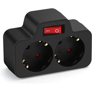 Aigostar Presa Schuko Doppia,Presa Multipla con Interruttore ed Protezione Bambini,Adattatore 2 prese universali Combinata Standard Tedesco, Nero