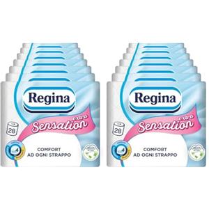 Regina Sensation Extra - 56 Rotoli di Carta Igienica, 170 Soffici Fogli a 4 Veli, Comfort ad Ogni Strappo, Confezione con il 60% di Plastica Riciclata, Carta 100% Certificata FSC