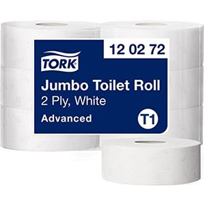 Tork 120272 Carta Igienica Jumbo Advanced T1, lunga durata, 2 veli, 6 rotoli a confezione, (6 x 1800 strappi), bianca