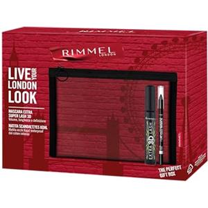Rimmel London Cofanetto Live Your London Look, Pochette con Mascara Extra Super Lash 3D e Matita Occhi Scandal'Eyes Kohl Black Waterproof