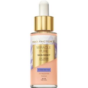 Max Factor Miracle Pure 2in1 Skin Reset Serum Foundation, 20-35, Fair Cool, formula vegan, uniforma l'incarnato, copertura media, finish matte satinato, Formula con Niacinamide e Bisabololo, 30 ml