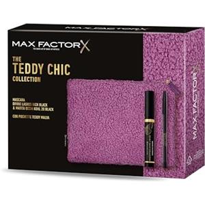 Max Factor, Cofanetto Regalo Donna Teddy Chic, Pochette in morbido tessuto teddy con Mascara Divine Lashes + Matita Occhi Khol Kajal 20 Black