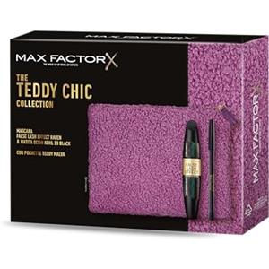 Max Factor, Cofanetto Regalo Donna Teddy Chic, Pochette in morbido tessuto teddy con Mascara False Lash Effect Raven Black + Matita Occhi Khol Kajal 20 Black