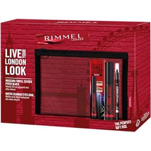 Rimmel London Cofanetto Regalo Live Your London Look, Pochette con Mascara Wonder'Volume Thrill Seeker Pitch Black e Matita Occhi Scandal'Eyes Kohl Black Waterproof