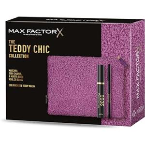 Max Factor, Cofanetto Regalo Donna The Teddy Chic Collection, Pochette in morbido tessuto teddy con Mascara 2000 Calorie Black + Matita Occhi Kohl Pencil 020 Black