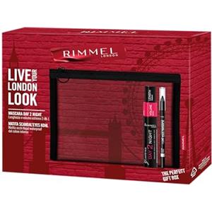 Rimmel London Cofanetto Regalo Live Your London Look, Pochette con Mascara Day 2 Night e Matita Occhi Scandal'Eyes Kohl Black Waterproof