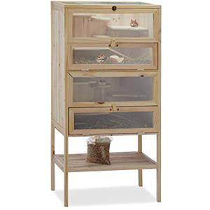 Relaxdays Maxi Gabbia per Criceti, Villa per Roditori, 3 Piani, Scalette, Porte, Tetto, 120x60x40 cm, Legno Naturale
