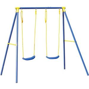 Avilia Altalena Gioco per Bambini a Due Posti - Altalena da Esterno con Sedute Regolabili e Piedini Antiscivolo, Ideale per Giardino e Terrazzo, Blu, in Metallo Antiruggine, 209x142x182 cm