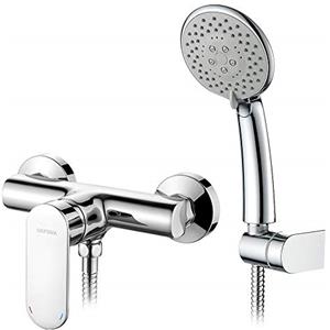 GRIFEMA BERLIN-G12004 Miscelatore Monocomando Esterno per Doccia (G1/2 Pollici) con soffione a 5 funzioni, Doccia con Flessibile Doccia in Acciaio Inox da 1,5 m, Cromo/Argento