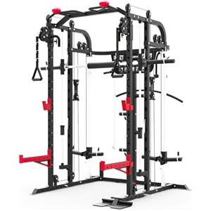 Toorx [ASX-90 All-In-One Rack] Smith Machine + Dual Pulley Regolabile, Power Rack Con J-Cups E Safety Spotter, Barra Trazioni Multipresa, Carico Dischi Ø50/Ø25, Max Load 135 Kg, Home Gym