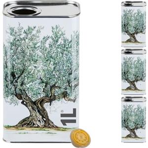 acquaverde | 3 Lattine per Olio di Oliva, Lattina Bianca con Litografia Albero di Ulivo, in Metallo, Contenitore Alimentare, Latta da 1 Litro con Tappo Ermetico e Maniglia