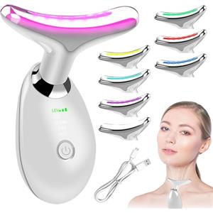 PORFOYO Massaggiatore viso contro le rughe, dispositivo di bellezza per viso e collo, massaggiatore viso 45 ℃, terapia della luce viso, massaggiatore viso, massaggio portatile EMS per donne uomini (bianco)