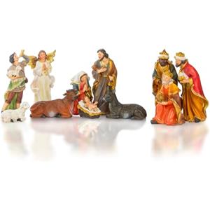 Avilia Set Natività in Resina 11pz per Presepe di Natale - Statuette del Presepe da 20cm Ideali Come Decorazioni Natalizie con Gesù Bambino, Giuseppe e Maria - Adattabili a Diversi Presepi
