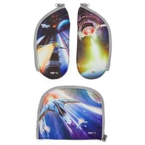 ergobag Zippies - Set di accessori per la scuola, 3 pezzi, per bambini, ragazzi e ragazze, Spazio-Nero, taglia unica, Zaino