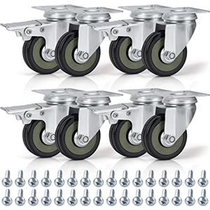 Kurtzy Ruote Girevoli per Carichi Pesanti Nere (Confezione da 8) Ruote per Carrello da 50 mm in Gomma, Viti, Freni e Piastre Metalliche - Carico Massimo 200kg - Per Carrelli, Mobili e Banchi da Lavoro