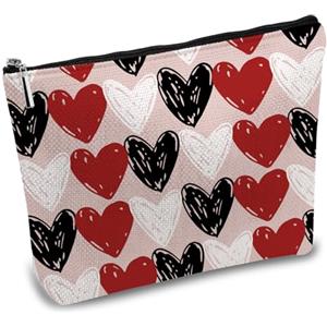 CREATCABIN Borse Il Trucco A Forma Cuore In Policotone Astuccio Multiuso Matite Cerniera In Metallo Organizer Articoli Toeletta Borse Viaggio Regali Il Trucco Le Figlie Donne Rosso Nero Bianco 25x18cm