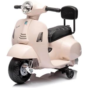 EGLEMTEK Moto Elettrica Per Bambini Mini Vespa GTS Piaggio 6V Scooter Con Licenza Ufficiale Sedile In Pelle E Schienale Luci E Suoni Realistici Batteria Ricaricabile E Caricatore 18-36 Mesi (Bianco)