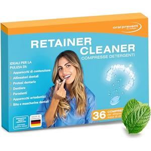 ORAL-PREVENT DR. THOMSEN Oral Prevent Retainer Cleaner (36 pezzi) Pastiglie Dentiera - Pulizia Bite Dentale - Pastiglie Bite Dentale - Pulizia Invisalign - Menta fresca
